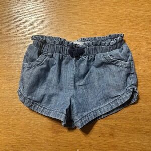 Old Navy Girls Chambray Shorts 3T Blue Denim Elastic‎ Waist Bow Pockets Casual